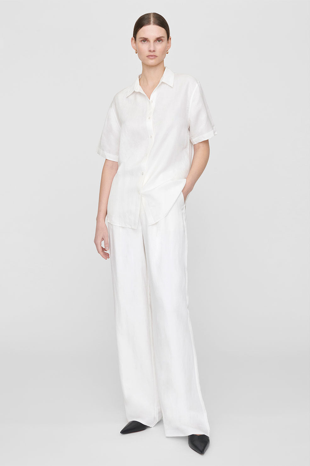 ANINE BING Bruni Shirt in White Linen Blend